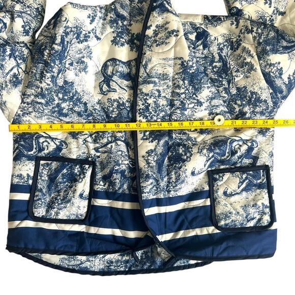 Women's Cropped Floral Quilted Open‎ Front Puffer Jacket White Blue Size Large - Picture 6 of 10